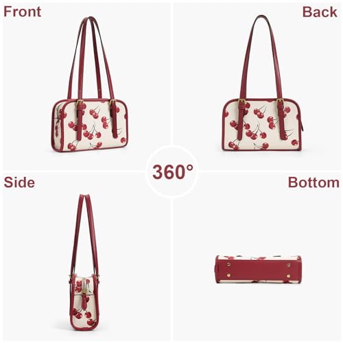 Shoulder Bag Red Purse for Women Leather Swing Bag Zip Handbag Burgundy Purse with Cherry Pendant - image 6