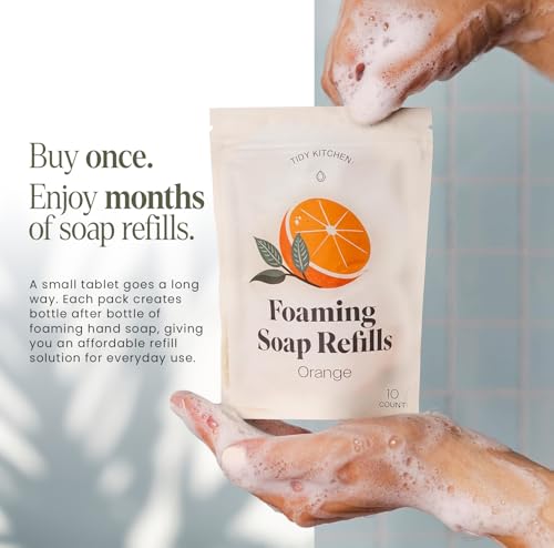 Image of Tidy Kitchen Foaming Hand Soap Refill Tablets, 80 fl oz, 10 Count, Orange | Dissolves in Warm Water, Gentle Moisturizing Foam, Fits Most Foaming Dispensers, Convenient, Fresh Scent, For Kitchen & Bath