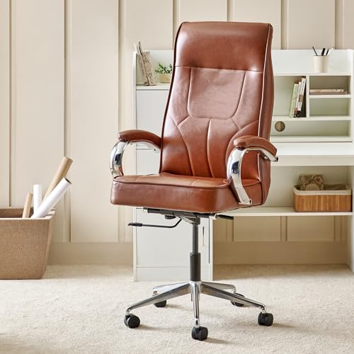 Image of Home Centre | Zuby | Faux Leather | High Back | Metal | Study and Office Chairs | Brown | 1 Year Warranty