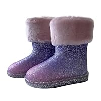 A2Z 4 Kids Girls Gradient Warm Rain Boots with Faux Fur Lining Waterproof PVC Outdoor Winter - Boots 1424 Gradient 12 UK Child