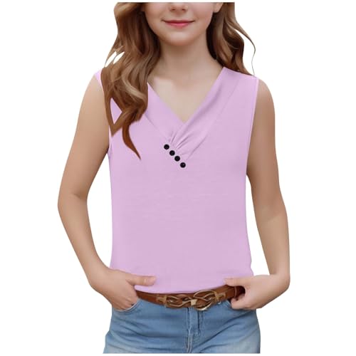 Girls Tank Tops Kids Casual Summer Sleeveless T Shirts Tween Girls Off The Shoulder V Neck Lightweight Tops Blouse