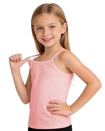 CHANCALCAL Girls Undershirts Toddler Cami Camisole Tank Tops Elastic Straps Sleeveless Cotton Spaghetti Strap Tank Top for Kids 7-8 Years Pink