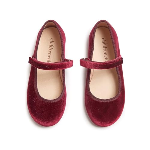 Mary Jane Flats Bundle – Girls' Shoes for School, Weddings and Casual Wear – Velvet Burgundy & Navy Size 5 Toddler2