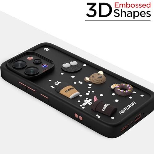 Image of Pikkme Back Cover for Vivo V70 5G | 3D Bear Silicone Cute & Fun Coffee Cartoon | Full Body Protection Bumper Case (Black)