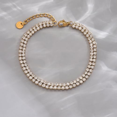 Image of 18K Gold Plated Anklets for Women Dainty Non Tarnish Ankle Bracelets Cuban Link Chain Anklets Layered Heart Beads Rhinestone Anklet Trendy Foot Jewelry