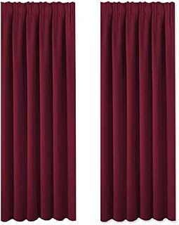 BellaHills Burgundy Blackout Curtains for Bedroom - Pencil Pleat Thermal Insulated Room Darkening Curtains for Living Room, Set of 2 Panels (66 x 90 Inch, Burgundy Red)