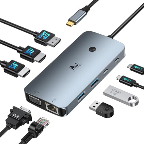 4 Monitors Docking Station 4K HDMI 9-in-1 LIONWEI USB C Hub for Laptop Mac