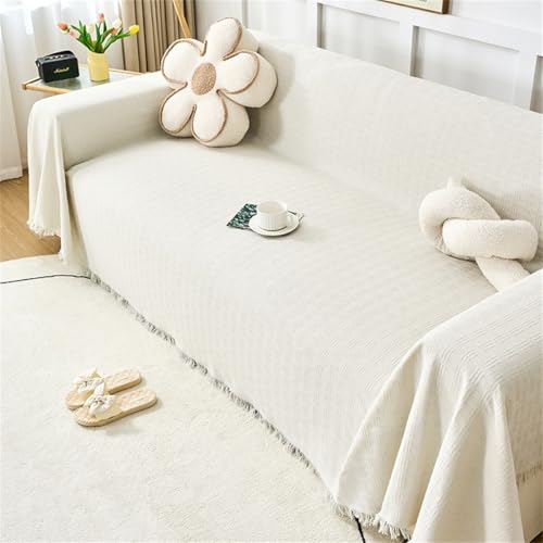 Xisnuient Manta Sofa Grandes para Cama Plaid Sofa 1 2 3 4 Plazas Colores Sólidos Sofa Plaid Cama Reversibles Sofá Asiento Cama Doble (Beige,180x260cm)