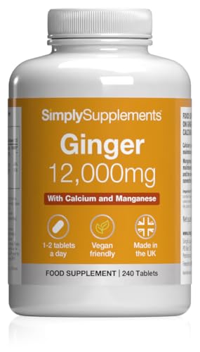 Ginger Tablets | Supports Joints Bones & Energy | with Added Calcium & Manganese | 240 High-Strength Tablets = 4 Months Supply | Joint and Digestive Support | GMP-Certified & UK-Made