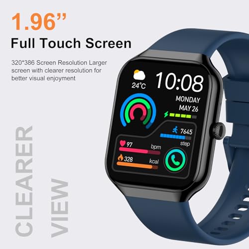 Image of Smart Watch for Men Women (Answer /Make Call), 1.96 inchHD Smartwatch with Heart Rate /Sleep Monitor /Pedometer /Calories, 113+ Sports Fitness Watch, IP68 Waterproof Activity Tracker for Android iOS-Blue