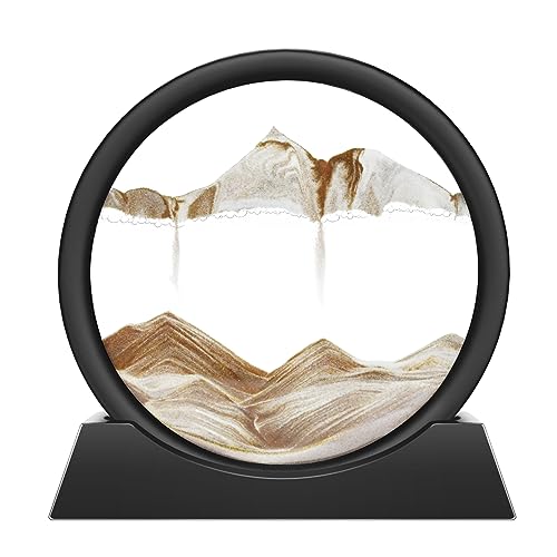 Wai Danie Moving Sand Art Picture 3D Hourglass Deep Sea Sandscape Liquid Motion Display Painting Flowing Sand Frame Relaxing Desktop Home Office Work Decor (Coffee Color