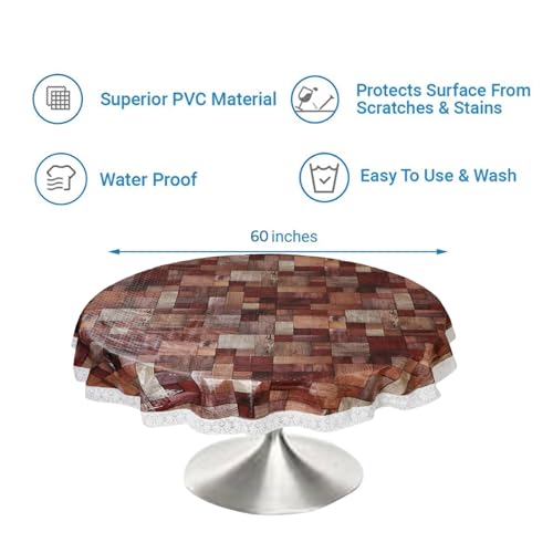 Image of Dakshya Industries PVC Waterproof Round Table Cover for 4 Seater Dining Table | 60 Inch Round Printed Table Cover | Spill Proof, Oil Resistant, Heat Resistant, Wipe Clean