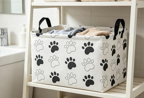 Image of Essme Rectangular Dog Basket, Cute Storage Basket with Handles for Room Decor, Dog Bins,Puppy Storage Bin(Dog Paw)