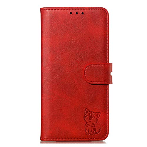 Robinsoni Case Compatible with Samsung Galaxy S7 Retro Leather Wallet Cover with Card Holder Slots Cat Printed Folio Flip Book Cover Case TPU Silicone Inner Case Kickstand Magnetic Closure Case, Red
