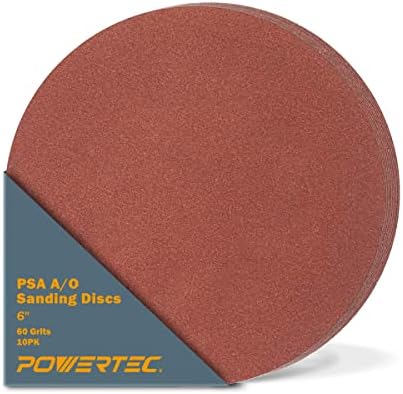 POWERTEC 110250 6-Inch PSA 60 Grit Aluminum Oxide Self Stick Sanding Disc, 10-Pack