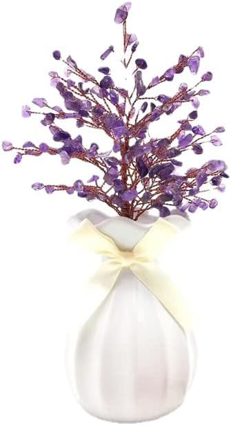 QianKao 陶瓷花瓶黄水晶许愿树发财树紫水晶粉水晶树碎石生日礼物(海蓝宝)