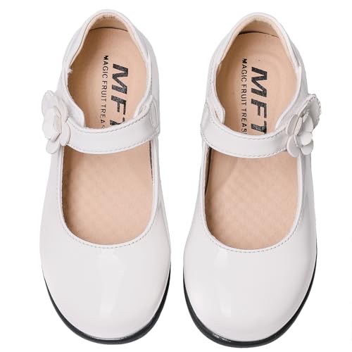 Girls Black School Uniform Dress Shoes Round-Toe Flower Ankle-Strap Shiny Mary Jane Ballet Flats(Toddler/Little/Big Kid)3