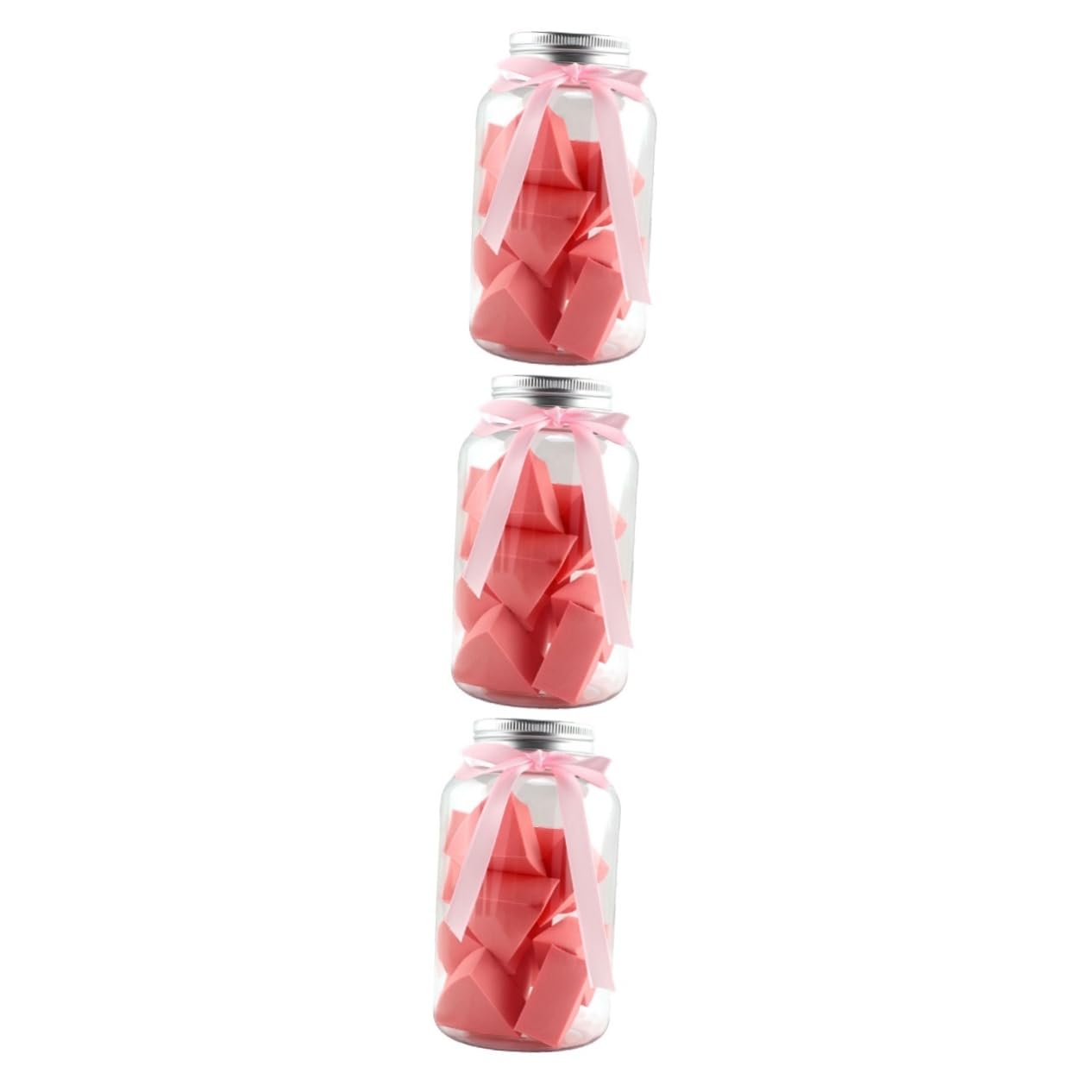 FRCOLOR 3pezzi Spugnetta Triangolare Per Fondotinta Puff Cosmetico Per Applicazione Di Polveri Confezione Per Uso Professionale e Domestico Colore Rosa Con Nastro