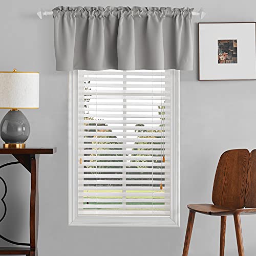 TOAVA DECO Light Grey Small Window Valance 18 Inch Length Rod Pocket Thermal Insulated Short Blackout Curtain Valances for Living Room Bedroom Kitchen Bathroom Basement Windows 52 x 18 Inch 1 Panel