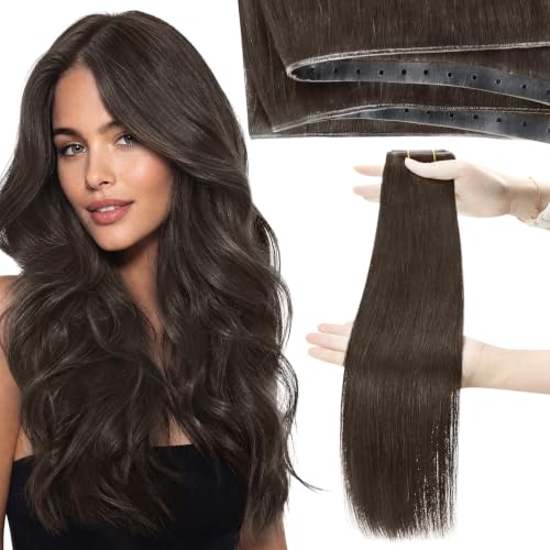 Image of Moresoo Butterfly Weft Hair Extensions Human Hair, Mocha Brown, 16 inch 80g | Remy human hair with OVO PU hole structure, creates fuller coverage and natural movement for enhanced styling