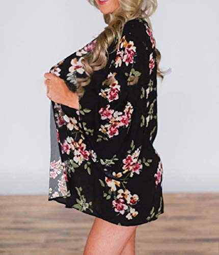 Cardigã feminino Abetteric quimono solto casual de chiffon manga comprida, Preto, XX-Large