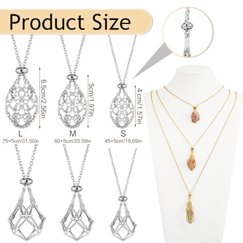 24 Pcs Crystal Cage Necklace 3 Sizes Crystal Stone Holder Necklace Adjustable Metal Valentine Gift for Women2