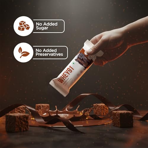 Image of Whey91 Choco Fudge Protein Bar, 20g Protein & 7.3g Fiber in each, No Added Sugar, No Artificial Flavour, 390g- (Pack of 12)