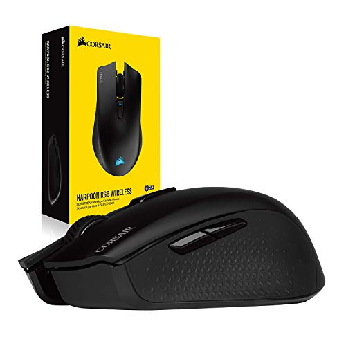 Corsair Harpoon Wireless Rgb Mouse Ottico da Gioco, Ricaricabile, con Tecnologia Slipstream, Sensore Ottico 10000 Dpi, Retroilluminazione a LED Rgb, Nero