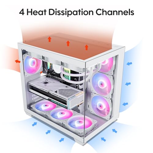 Gabinete de PC Vetroo AL900 Blanco ATX con vidrio templado de vista completa 270° | Soporta radiador de 360mm y 4 ventiladores PWM FDB ARGB con controlador miniatura 4
