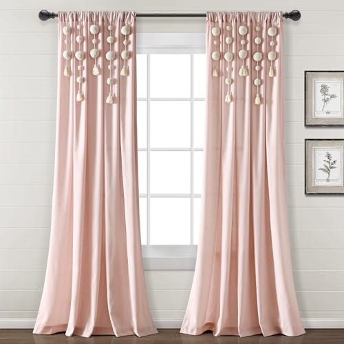 Lush Decor Boho Pom Pom Tassel Linen Textured Window Curtain Panel, Single 52