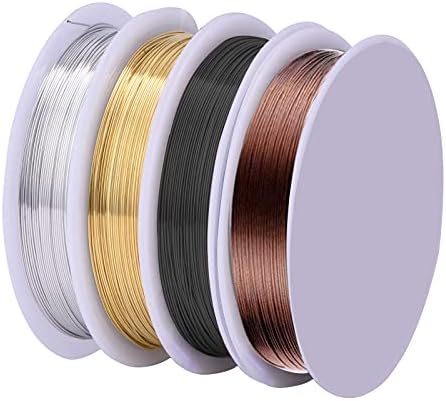 4 PCS 0.4mm Copper Jewelry Wire, Bare Copper Wire Plated Gold Beading Wire Jewelry Making Wires Craft Wire Sliver Florist Wire for Jewellry DIY