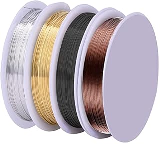 4 PCS 0.4mm Copper Jewelry Wire, Bare Copper Wire Plated Gold Beading Wire Jewelry Making Wires Craft Wire Sliver Florist Wire for Jewellry DIY