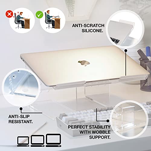 Raince Acrylic Laptop Stand: Premium Clear Laptop Stand For Desk. Stable & Ergonomic Design With Anti-Slip & Scratch Protection. Compatible With 10 To 16 Inch Laptops #TOP1