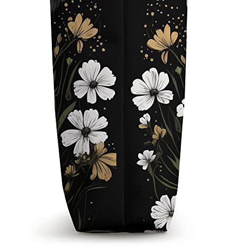 Bolso Tote Negro con Diseño Floral y Perro Shih Tzu miniatura 3