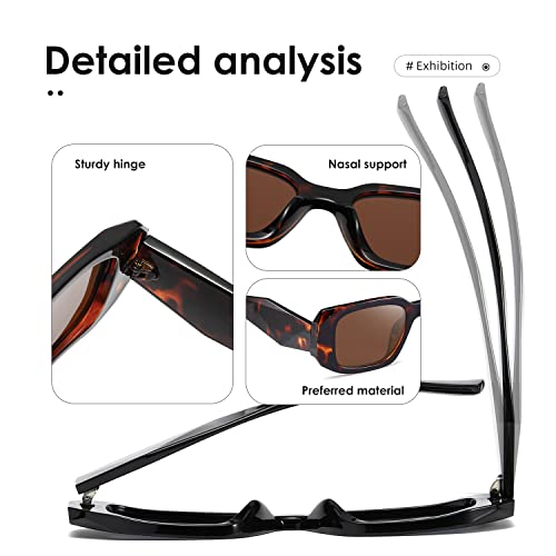 Kimorn Rectangle Sunglasses for Women Men - Trendy Retro 90's Vintage Square Frame (Black+Tortoiseshell Frame, Brown Lens) - Image 6