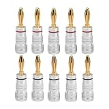 AMIUKON 24K 金メッキ バナナプラグ スピーカーケーブルコネクター アルミメタルシェル 12AWG-18AWGゲージ 4mm (10本セット)