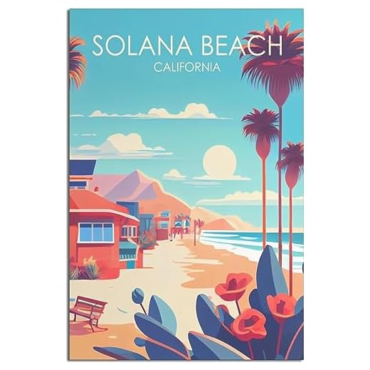 Cuadros en Lienzo Póster de viaje Vintage de Solana Beach California, decoración del hogar, carteles de lona en la pared, Mural artístico Sin marco 60x90cm