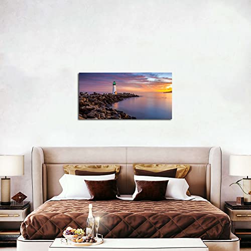 Coastal Lighthouse Wall Art Beach Pictures For Living Room Nautical Themed Seacape Canvas Wall Decor Bedroom Bathroom Office Home Decoration Nature Ocean Sunset Painting Large Framed Artworks 20X40 #TOP6