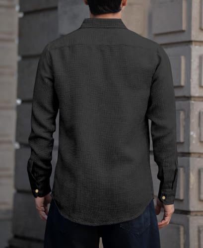Image of NexaFlair Men's Shirt Regular Fit Solid Pattern Linen Cotton with Long Sleeve Collared Neck Standard Length and Button Down Closure Type | Mens Casual Shirts | Man's Formal Shirts