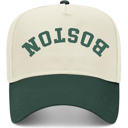 Boston Upside Down Reversed Vintage Trucker Hat | Premium Snapback Baseball Hat for Men & Women (US, Alpha, One Size, Green/Natural)