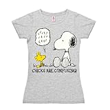 Logoshirt Peanuts - Snoopy & Woodstock - Chicks Are Confusing T-Shirt Damen - grau-meliert - Lizenziertes Originaldesign, Größe M