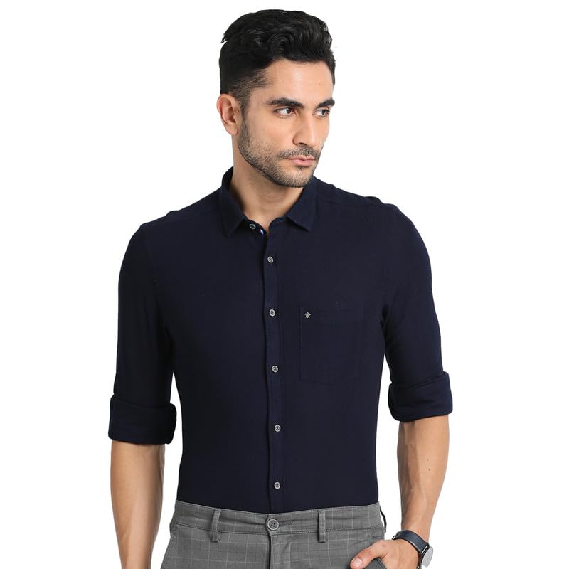 Turtle Men Knitted Navy Blue Dobby Ultra Slim Fit Casual Shirt | Full Sleeve Men’s Shirt