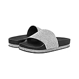 CLOVERLAY Women’s Slide Sandals Rhinestone Glitter Platform Slides Sandals Slippers (8, Black)