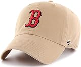 47 Brand MLB Khaki Primary Logo Clean Up Adjustable Strap Baseball Dad Hat Cap, Adult One Size Fits All - Boston Red Sox - Khaki