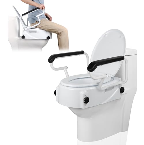 NIdreamCE Toilettensitzerhöhung Mit Armlehnen-Höhenverstellbar 5, 10 und 15 cm WC Sitzerhöhung Ideal für Senioren & Menschen mit Behinderung- Einfachen Gebrauch