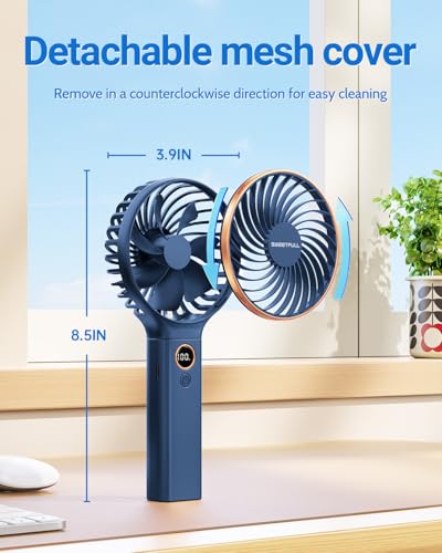 Image of SWEETFULL Handheld Portable Fan, 5000mAh Rechargeable Battery, 6 Speed Wind, LED Digital Display, Foldable Electric Personal Mini Travel Fan with Backup Power, Summer Essentials Gifts for Women Girl