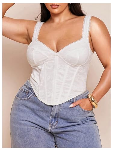 Floerns Women's Plus Size Floral Lace Corset Tops Sleeveless Date Night Camisole4