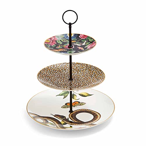 Spode Creatures of Curiosity Collection 3-Tier Cake Stand, Made of Fine China, Dessert Stand, Tiered Serving Trays with 3 Motifs, Party Serving Trays for Fruit & Pastry