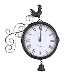 LXKJDS Orologio da giardino double face, in stile retrò, con numeri romani, meccanismo al quarzo, resistente alle intemperie, impermeabile, per giardino, terrazza, veranda, soggiorno, colore nero