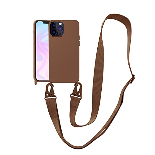 Image of Compatible with iPhone 15 Pro Case with Lanyard Crossbody iPhone Case with Strap Adjustable Shockproof Drop Protection Silicone Phone Cover for iPhone 15 Pro 6.1'' Brown